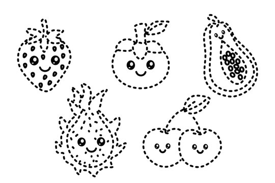 Fruit Tracing Line for Pre School Children. Handwriting Learning Education
