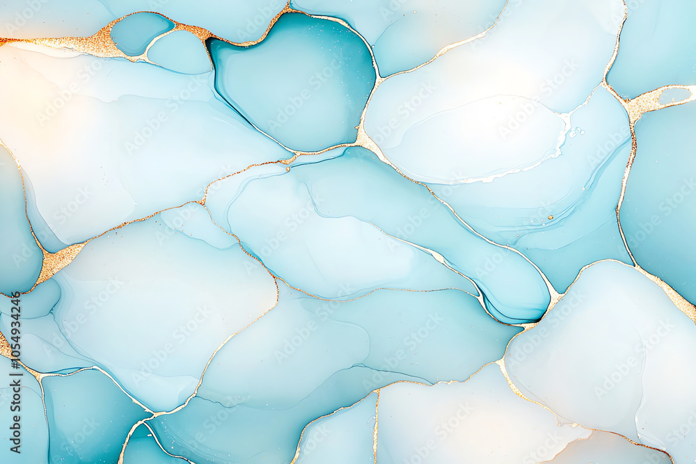 Poster abstract fluid art with soft blue and white tones, creating a serene and calming background texture 