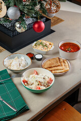 Fresh and tasty salads with dressing