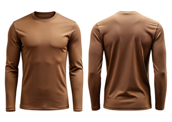 Brown color long sleeve t-shirt PNG mockup template of Front and back view