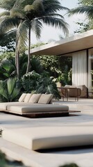 Fototapeta premium A modern outdoor living space with a minimalist design. 