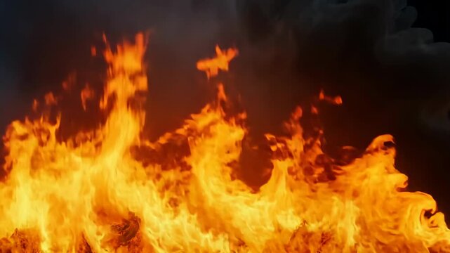 A close-up view of a fiery inferno, showing the intense heat and destructive power of flames