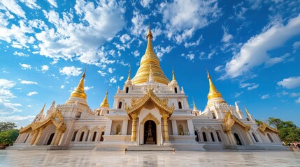 Naklejka premium Majestic Golden Pagoda Under Blue Sky