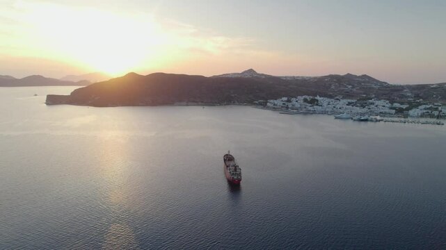 Cargo ship in the sunset.
