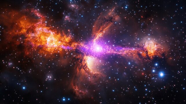 Radio galaxy emitting powerful radio waves, its glowing lobes stretching far beyond the visible light.