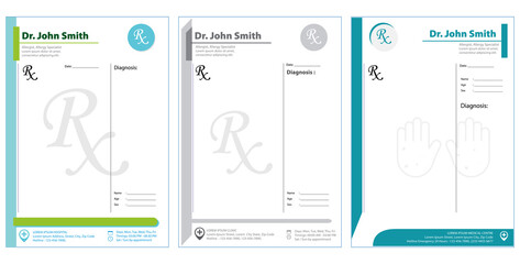 Set Illustration of Medical Prescription Template with incorporates modern layout elements. A4, A5 paper size. 
