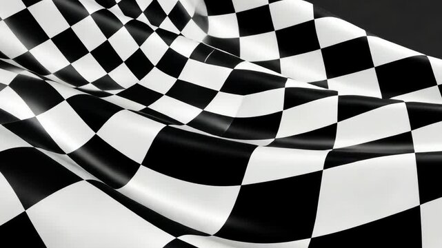 A checkered flag waves in the wind, signaling the end of a race