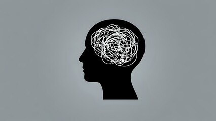 Tangled Knots Inside Head Silhouette on Grey Background