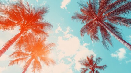 Bright Beach Scene with Vibrant Colors and Palm Trees