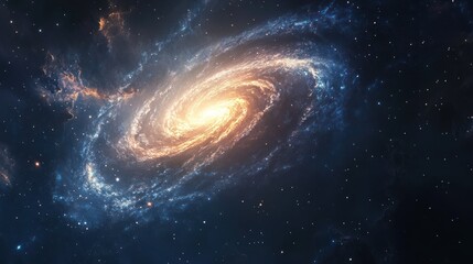 Spiral galaxy with arms stretching outward, glowing with billions of stars and nebulae.