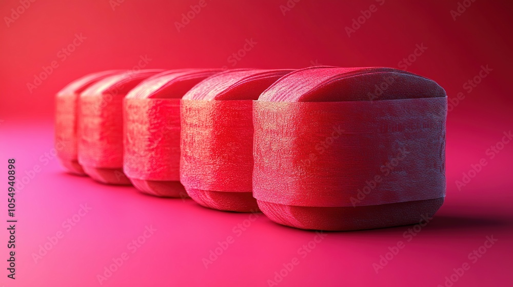 Aufkleber a row of red cylindrical objects with textured surfaces