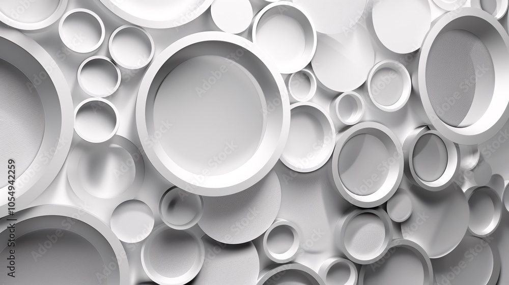 Poster abstract paper circle design with a silver background texture.