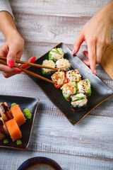 Delicious and fresh rolls with sauce