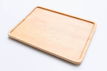 brown wooden tray isolated on white background