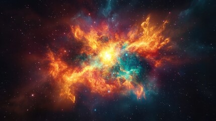 Fototapeta premium Vibrant galaxy explosion, with colorful clouds of gas expanding in all directions.