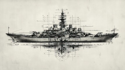 Obraz premium Vintage battleship design with classic lines and historical naval elements.