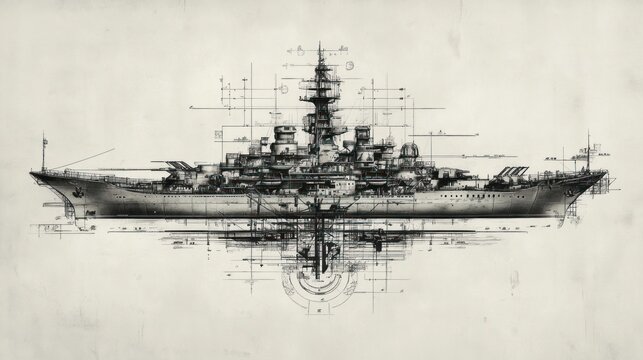 Vintage battleship design with classic lines and historical naval elements.