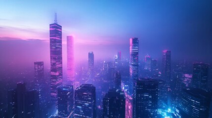 Obraz premium Modern Cityscape with Vibrant Colors and Diffused Lighting