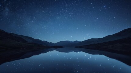 A clear night sky reflected in a still lake, stars twinkling above and below