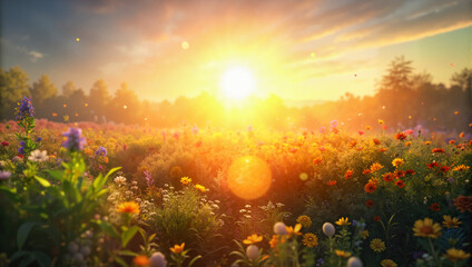 Colorful Wildflower Field at Sunrise

