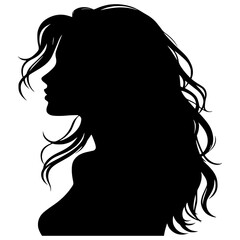 The silhouette of a long-haired woman