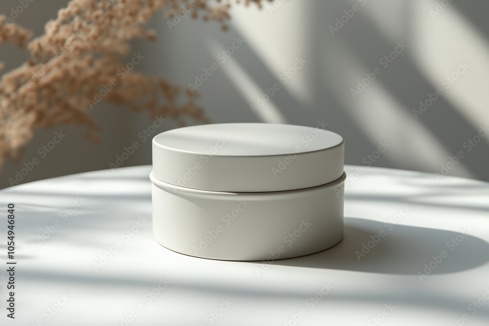 Aufkleber minimalist white container on a table with natural lighting and soft shadows in the background