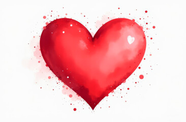 Big red watercolor heart on white background with splashes. Illustration