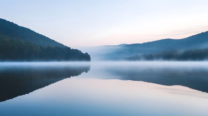 Fototapeta premium Drifting Fog Over a Tranquil Lake