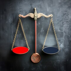 Golden scales of justice symbol representing the concept of legal law and balance in a court