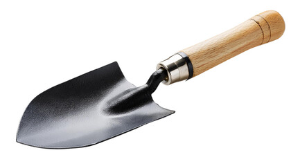 Garden trowel with wooden handle, white isolate background transparent background