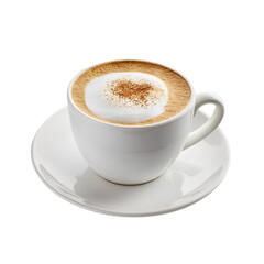Coffee cup with frothy milk, white isolate background transparent background