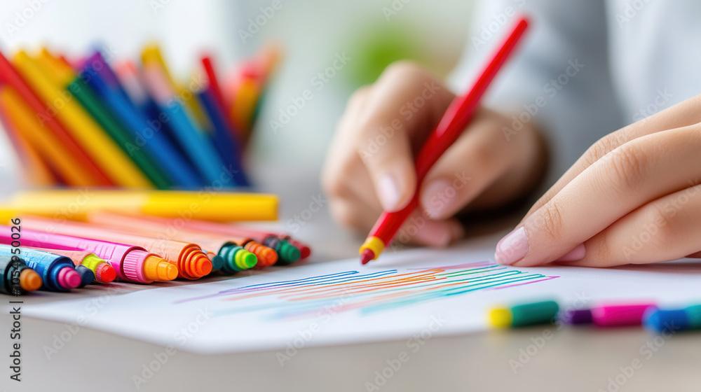 Poster creating colorful drawings with markers and crayons can be fun and expressive activity. this capture