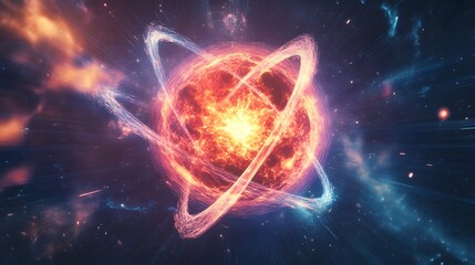 Obraz premium Splitting of Atomic Nucleus in Nuclear Reaction