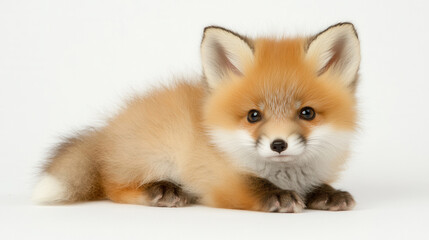 Obraz premium Adorable baby fox with fluffy tail, showcasing its playful nature and soft fur. This charming creature captivates with its bright eyes and gentle demeanor, perfect for wildlife enthusiasts