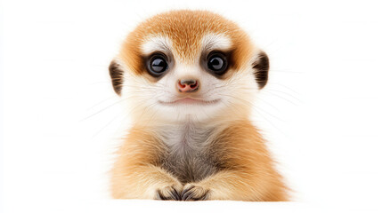 Fototapeta premium Adorable baby meerkat with big eyes and soft fur, looking curious and alert. This charming creature captures attention with its playful expression and unique features