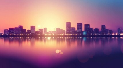 Naklejka premium Soft Glowing Nightscape with Gradient Tones Over City