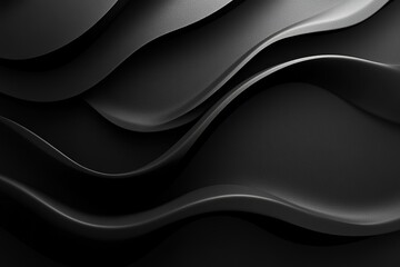 Fototapeta premium Abstract black wavy background with smooth, flowing lines and soft shadows.