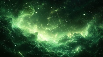 Obraz premium A Cosmic Landscape of Green Nebula and Stars