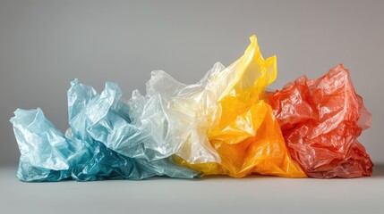 Colorful Crumpled Plastic Films on Gray Background