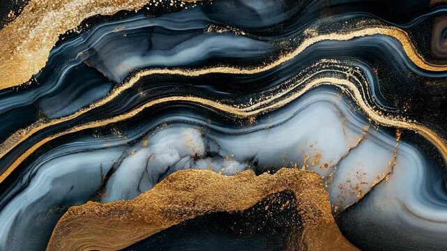 Abstract blue, black, and gold marbling pattern
