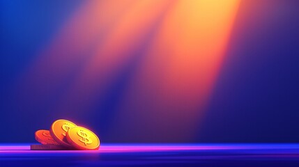 Obraz premium Illuminated coins on a vibrant surface symbolizing wealth and financial prosperity in a modern context