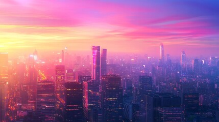 Obraz premium Vibrant City Skyline with Subtle Gradient Tones