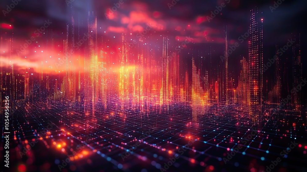 Poster exploring scientific visualization unveiling data patterns through abstract technology and digital a