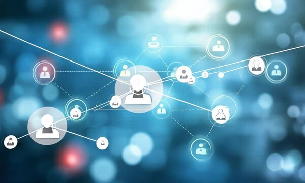 Digital network illustration depicting connections between users and devices.