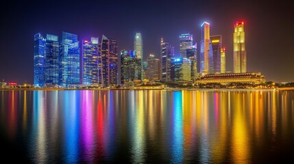 Naklejka premium Vibrant Nightscape with Reflecting City Lights