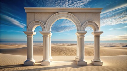 White archway with columns and sandy area close-up