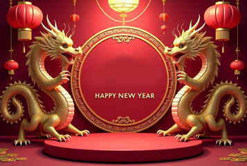 Obraz premium Chinese-Inspired Beige Backdrop with Prosperity Symbols 