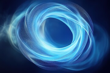 Abstract blue glowing circle with a swirling, textured pattern on a dark background.