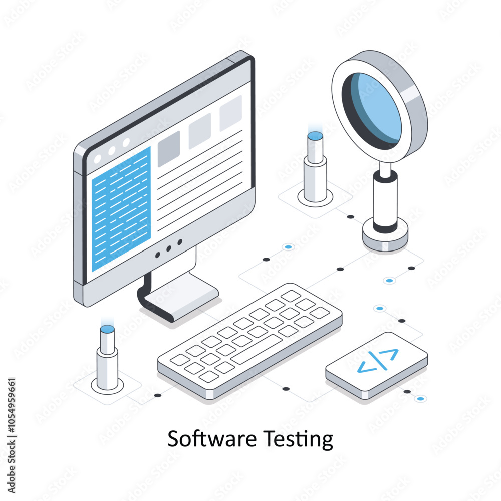 Poster software testing isometric stock illustration eps 10 file