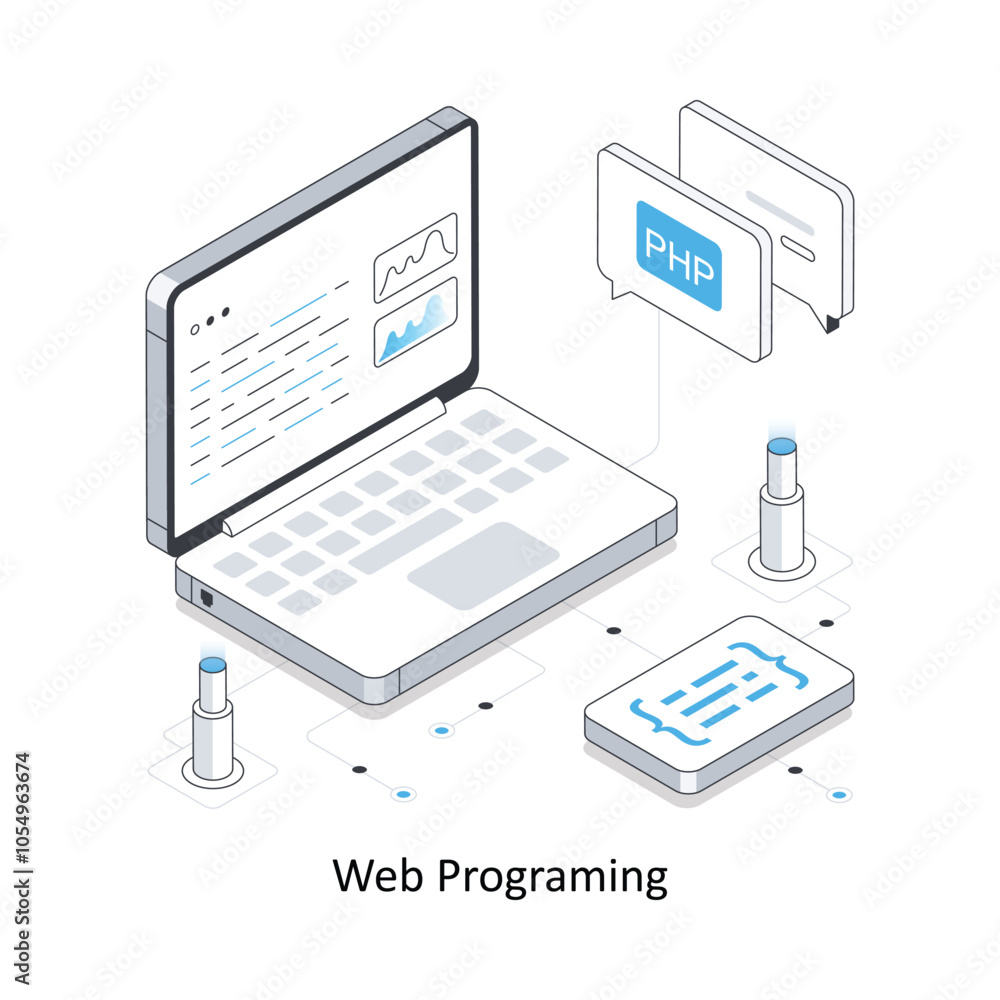 Poster web programing isometric stock illustration eps 10 file